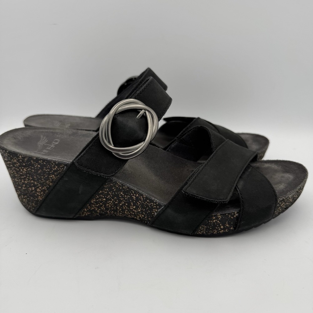 Dansko Susie Milled Black Nubuck Leather Slide Wedge Sandals Size 39 EU 8.5-9 US